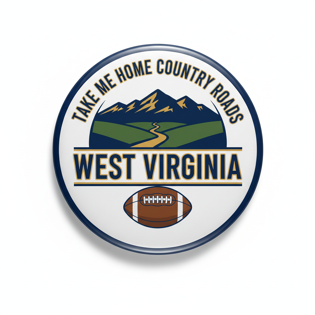 Take Me Home Country Roads West Virginia Football Pinback 2.25-inch