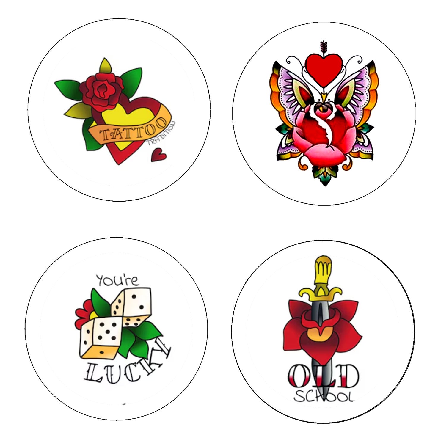 3 Pcs Old School City Art Tattoo Style Pinback 1.25"