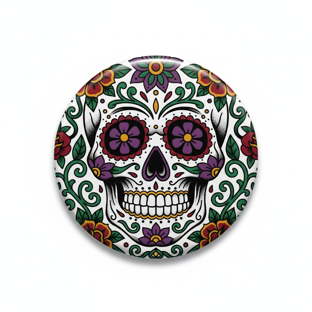Tattoo Style Sugar Skull Pinback 2.25-inch Mypinbacks.com