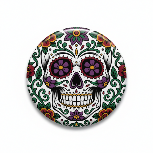 Tattoo Style Sugar Skull Pinback 2.25-inch Mypinbacks.com