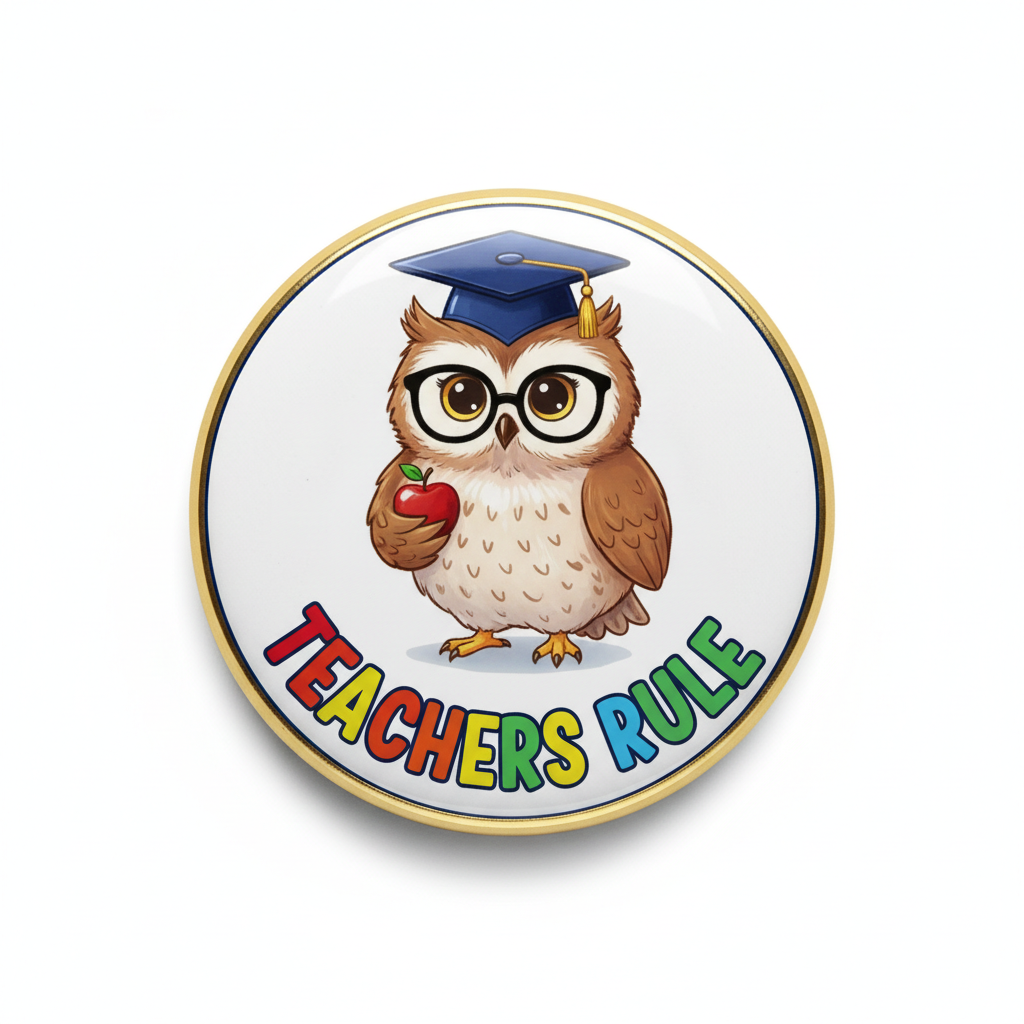 Teachers Rule Owl Pinback 2.25-inch Mypinbacks.com