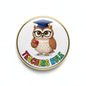 Teachers Rule owl pinback button with graduation cap, round enamel design