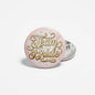 Team Bride 2.25-inch pink pinback button with gold lettering and silver safety pin