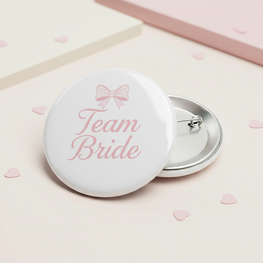 Team Bride Pink Bow Pinback 2.25-inch Mypinbacks.com