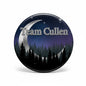 2.25-inch Team Cullen twilight pinback button with forest and crescent moon artwork