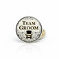 2.25-inch round Team Groom pinback button with top hat and bow tie design