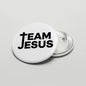 Team Jesus pinback button, 2.25-inch round white button with TEAM JESUS text and metal pin back