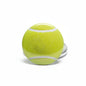 2.25-inch tennis ball pinback button, bright green with white stripe.