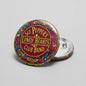 Sgt Pepper round drum pinback button, colorful gold rim with band logo text