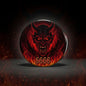 Halloween devil pinback button, red demonic face with 666 on black, 2.25-inch