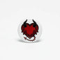 2.25-inch pinback button with red heart and black devil horns, red outline
