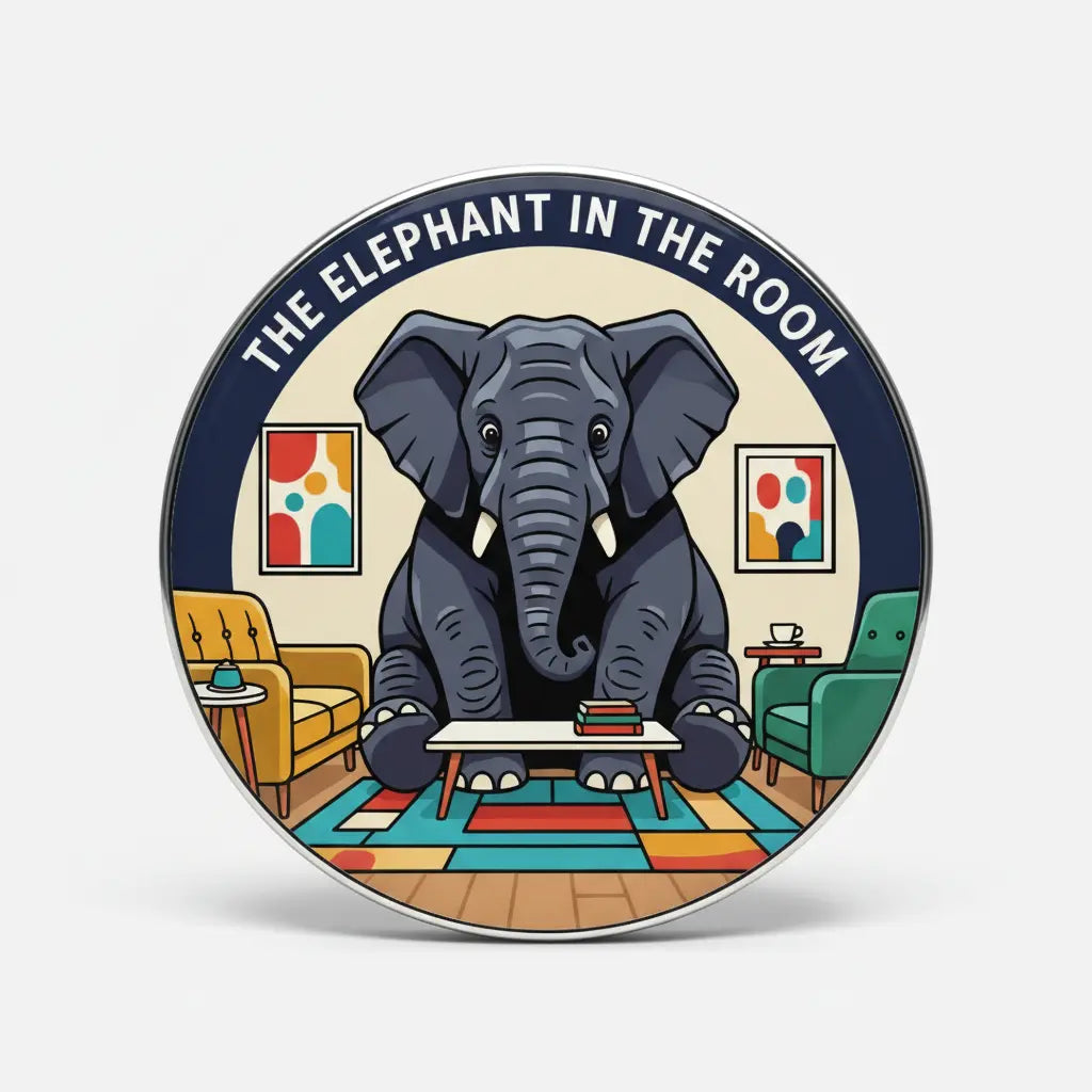 The elephant in the room Pin Button 2.25-inch - mypinbacks.com