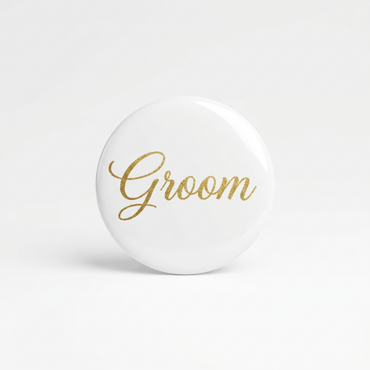 The Groom Script Style Custom Wedding White Pin Button 2.25-inch