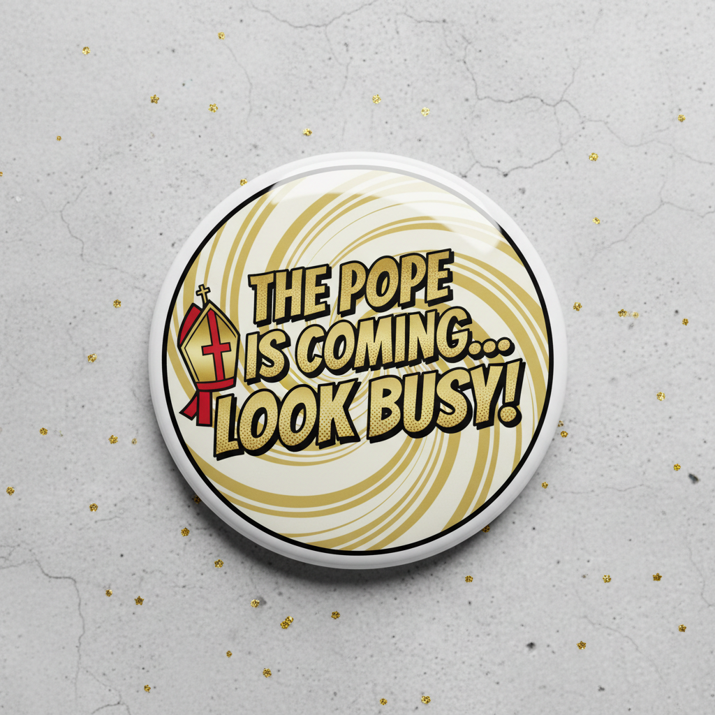 The Pope is coming look busy Pinback 2.25-inch