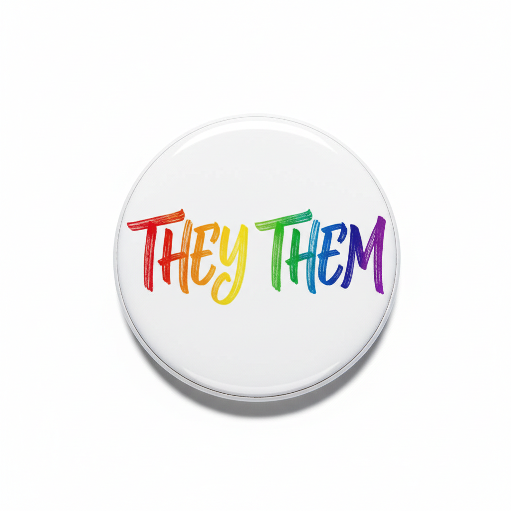 THEY THEM Pronouns Rainbow Handlettered Pride Pinback 2.25-inch