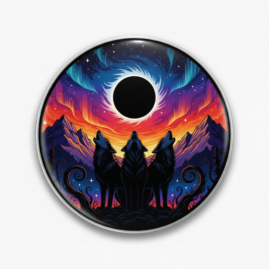 Three Wolves Howling Solar Eclipse Pinback 2.25-inch