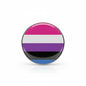 Genderfluid flag symbol enamel pinback, circular with pink, white, purple, black stripes