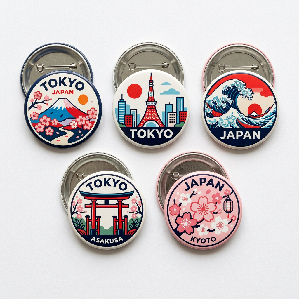 Tokyo Japan Travel Souvenir Pin Button 2.25-inch 5 Pcs
