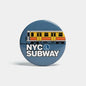 NYC Subway train enamel pinback button with circular design and raised lettering