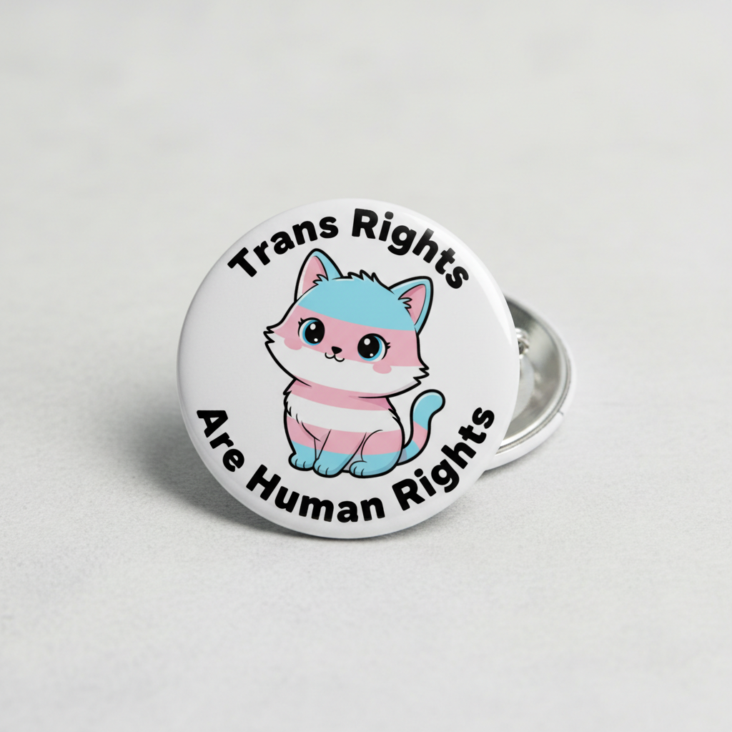 Transgender Flag Cat Trans Rights Are Human Rights Pinback 2.25-inch