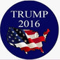 Trump 2016 USA map flag pinback badge, 2.25-inch, circular with Trump 2016 text