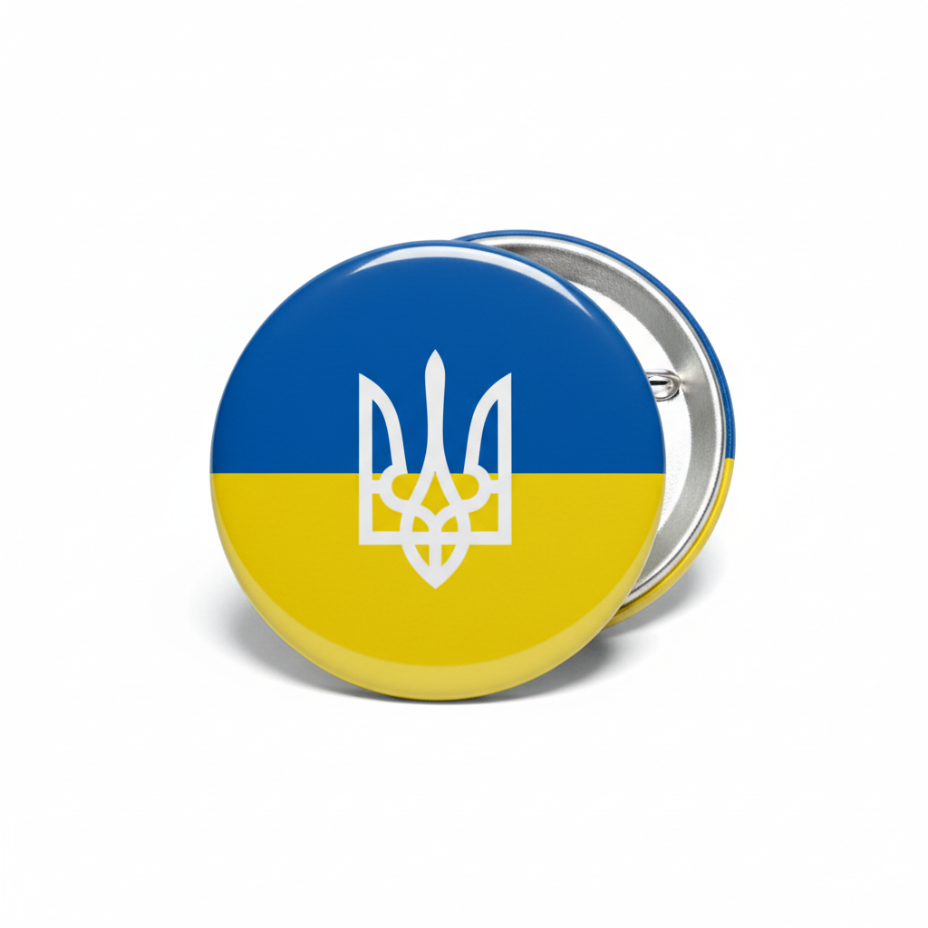Ukraine Flag Trident Blue Yellow Ukrainian Pinback 2.25-inch