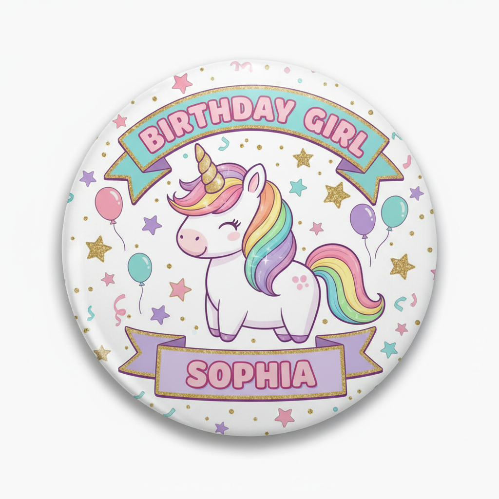 Unicorn Birthday Girl Personalized Pinback 2.25-inch