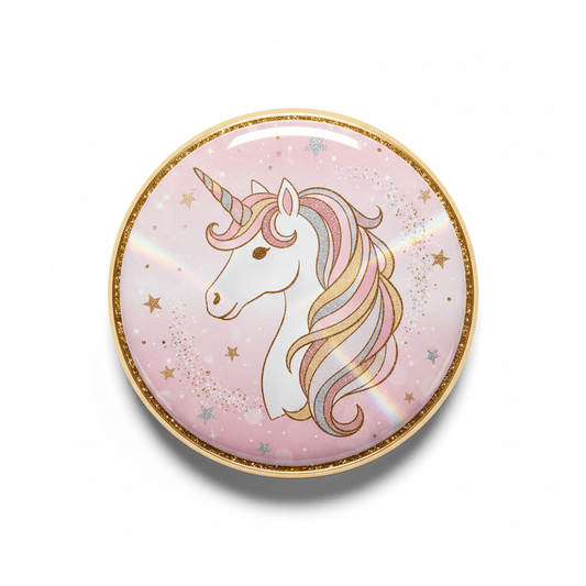 Unicorn theme pin Magical Pink & Gold Pinback 2.25-inch - My Pinbacks