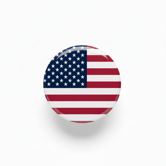 American flag button on a white background