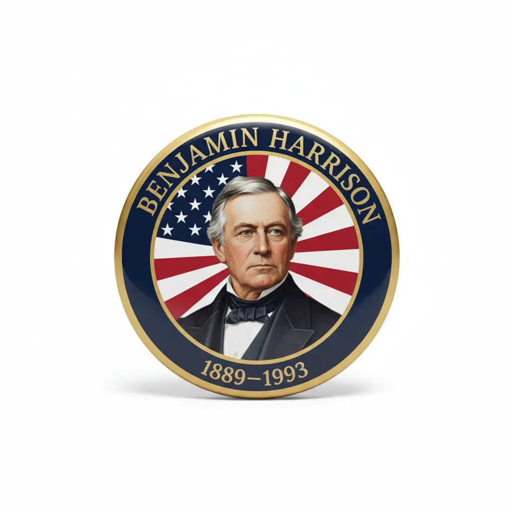 USA President BENJAMIN HARRISON 1889-1893 Pin Button 2.25-inch - mypinbacks.com