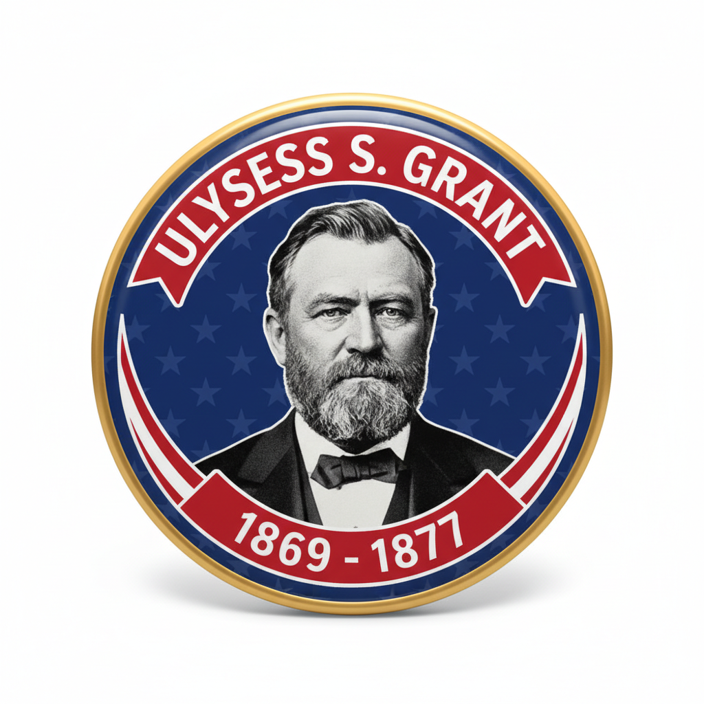 USA President ULYSSES S. GRANT 1869-1877 Pin Button 2.25-inch