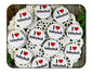 Set of 12 I Love Volleyball 1.25-inch pinback buttons with red heart