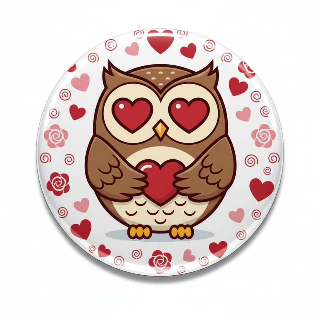 Valentine’s Owl Love Pinback 2.25-inch
