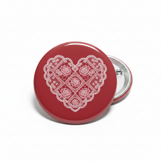 Valentine’s Heart Lace Pattern Pinback 2.25-inch