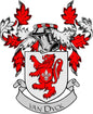 Van Dyck family crest arms magnet with red lion shield and fleur-de-lis, 3-inch
