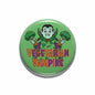2.25-inch green vegetarian vampire pinback button with cartoon vampire and text