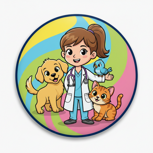 Veterinarian Pinback Cartoon 2.25-inch
