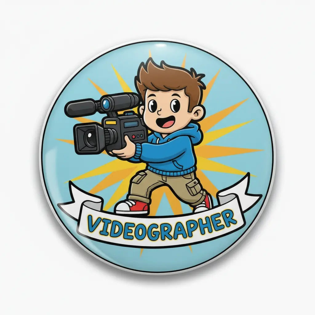 Videographer Pinback Cartoon 2.25-inch