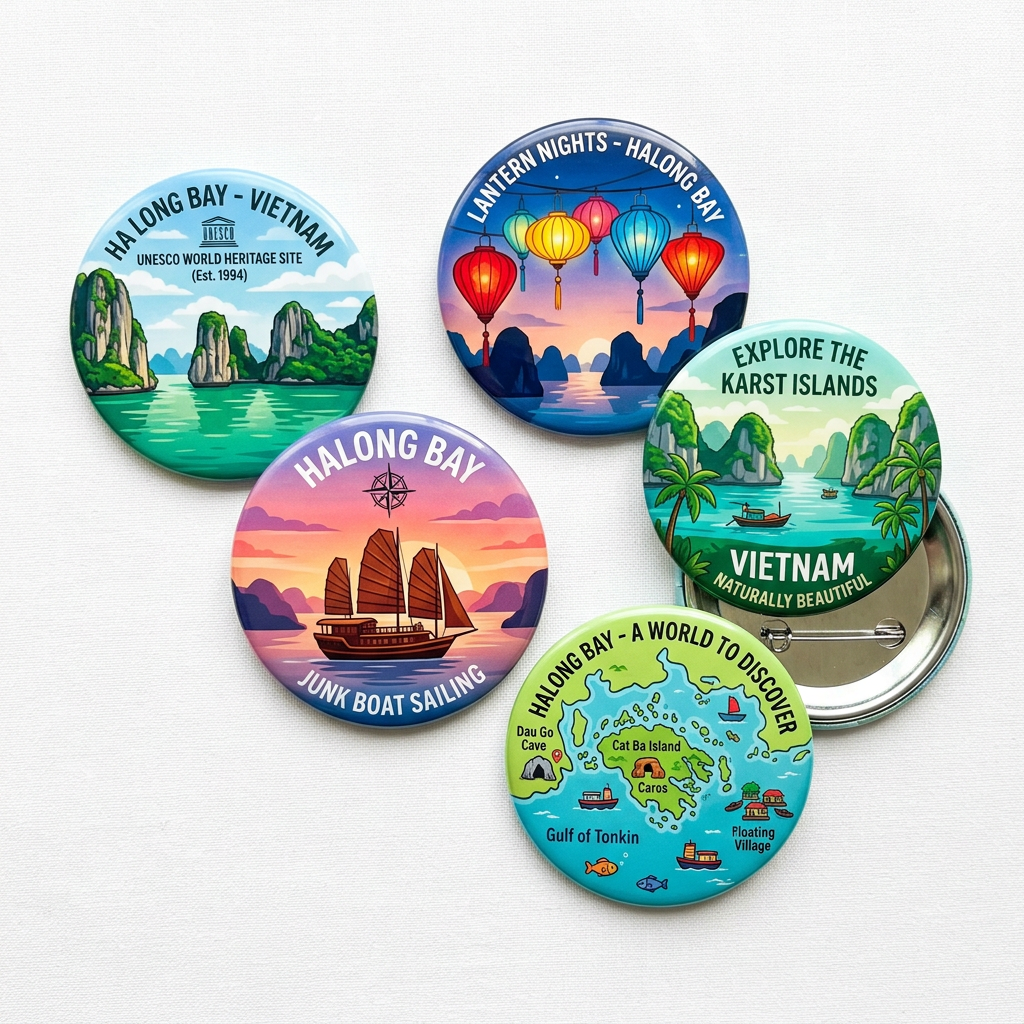 Vietnam Halong Bay Travel Souvenir Pin Button 2.25-inch 5 Pcs