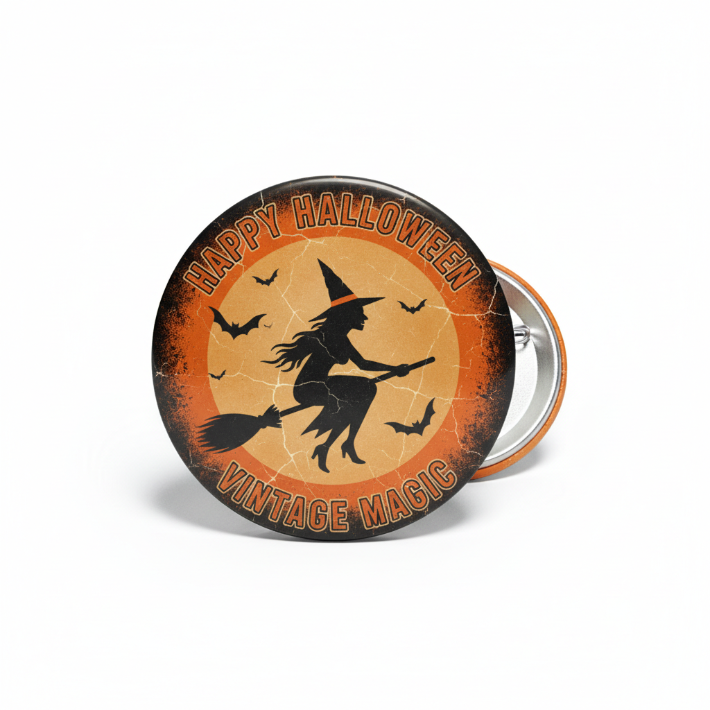 Vintage Halloween Classic Witch Button Pinback 2.25-inch