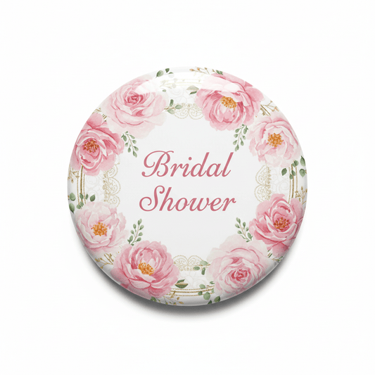 Vintage Pink Floral High Tea Party Bridal Shower Pinback 2.25-inch - My Pinbacks