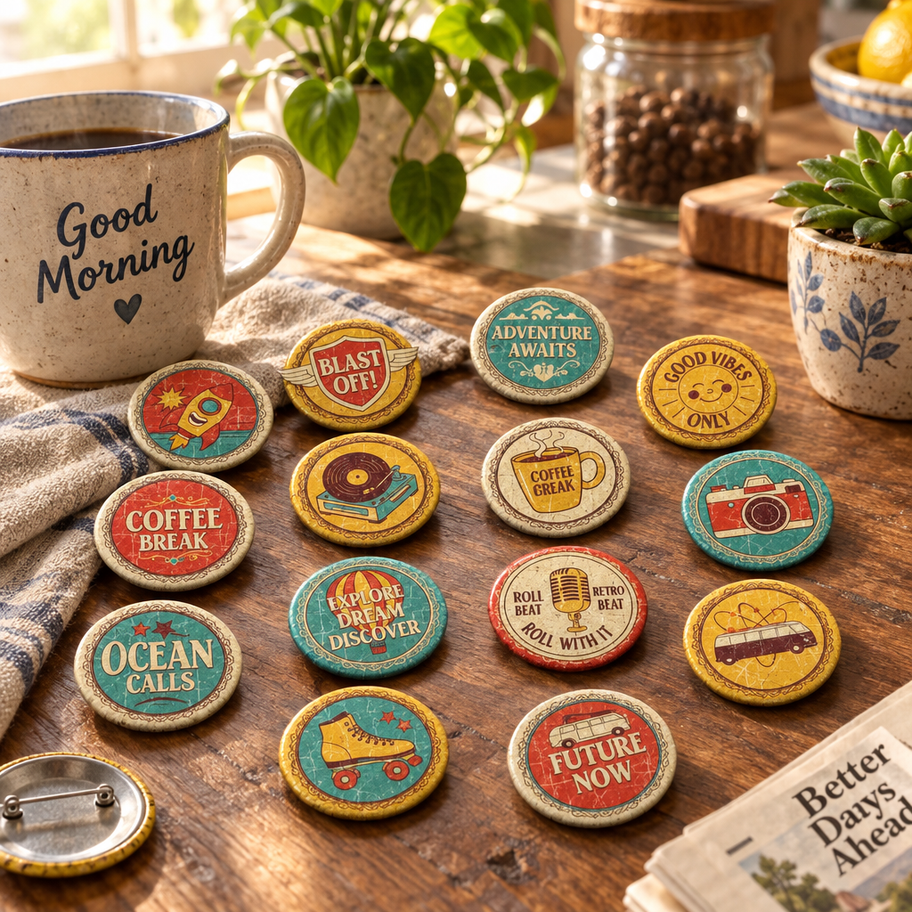 Vintage Style Retro Pin Button 1.25-inch 24 Pcs