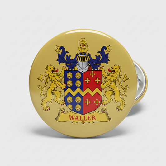 Waller Family Crest 3-inch Coat of Arms Pinback