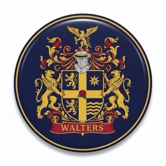 Walters Family Crest Coat of Arms Pinback 3-inch
