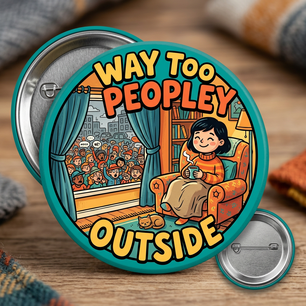 Fun Quote Way Too Peopley Outside Pin Button 2.25-inch