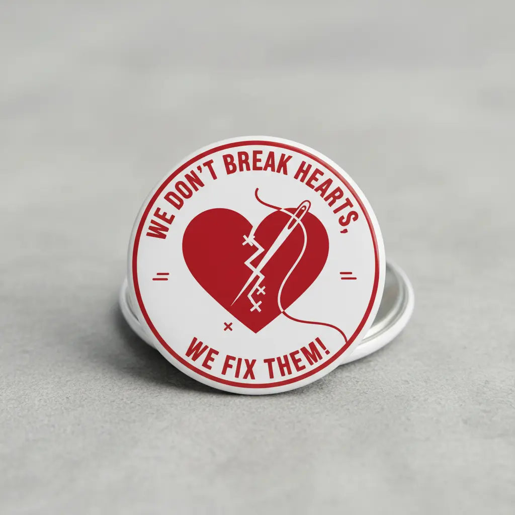 We don’t break hearts, we fix them! ❤️ Pinback 2.25-inch
