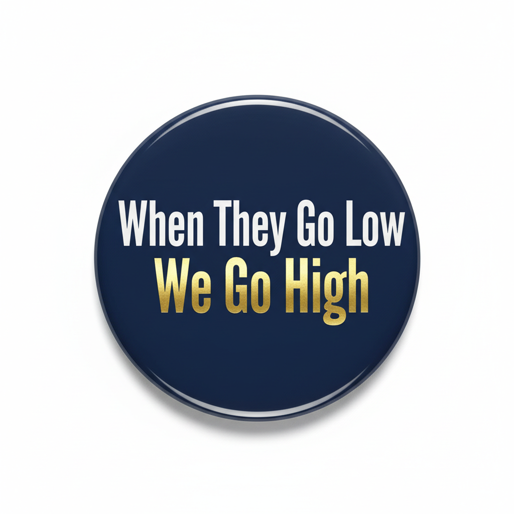 When they go low we go high Pinback 2.25-inch