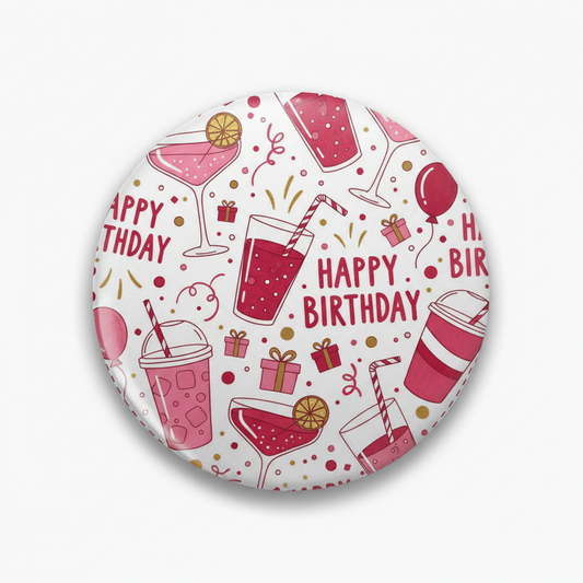 whimsical hand drawn pink red birthday drinks Pinback 2.25-inch - My Pinbacks