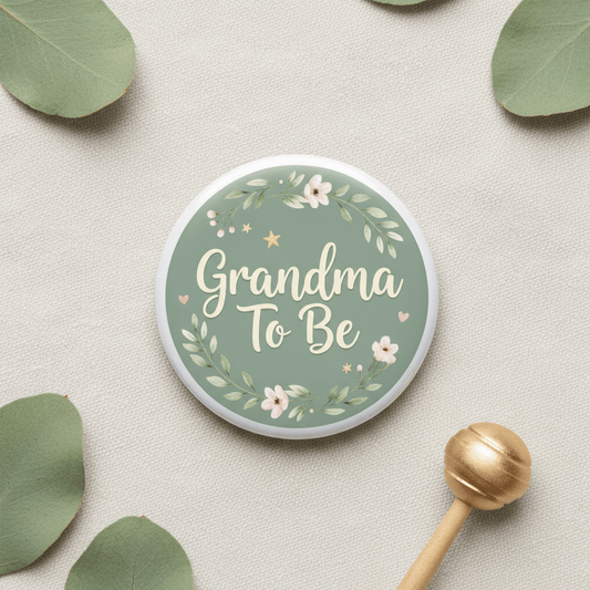 Whimsical Sage Green Baby Shower Grandma To Be Pinback 2.25-inch - My Pinbacks
