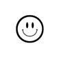 Smiley face pinback button, white circle with black outline and grin